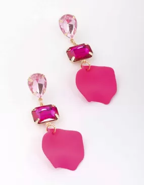 Pink Pear & Rectangle Diamante Petal Drop Earrings