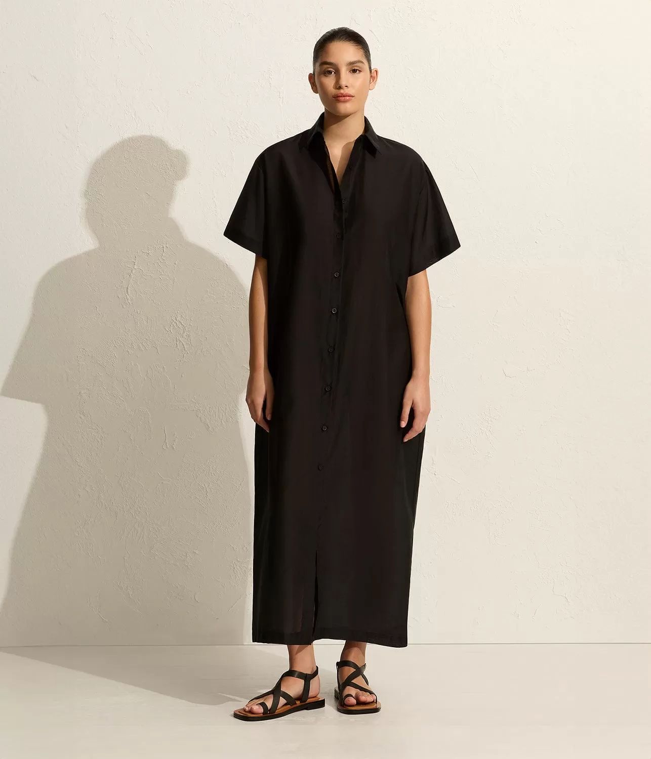 RELAXED SHIRT DRESS- BLACK