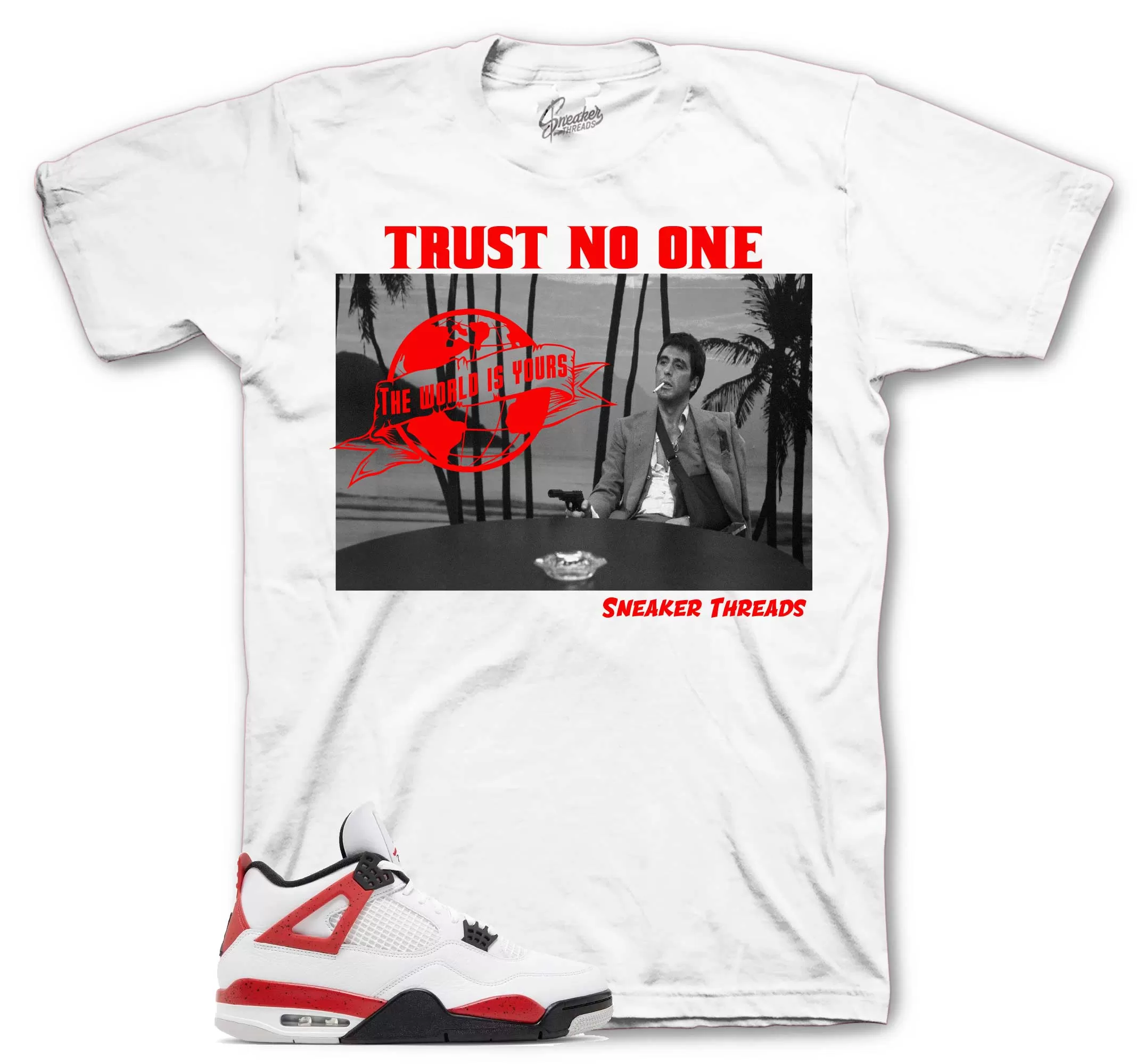 Retro 4 Red Cement Shirt - Tony Knows - White