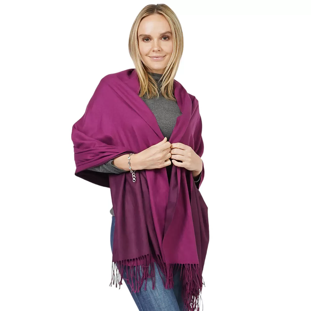 Reversible Solid Shawl Oblong Fringe Scarf