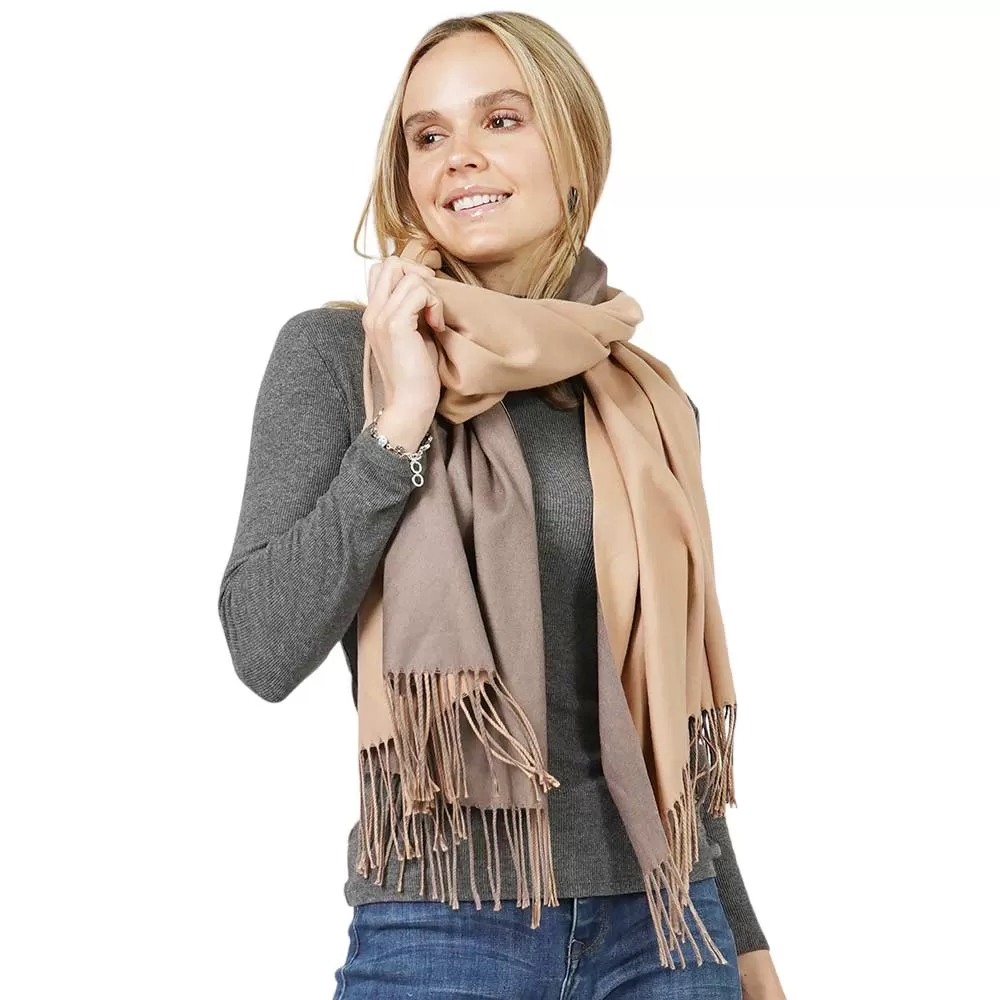 Reversible Solid Shawl Oblong Fringe Scarf