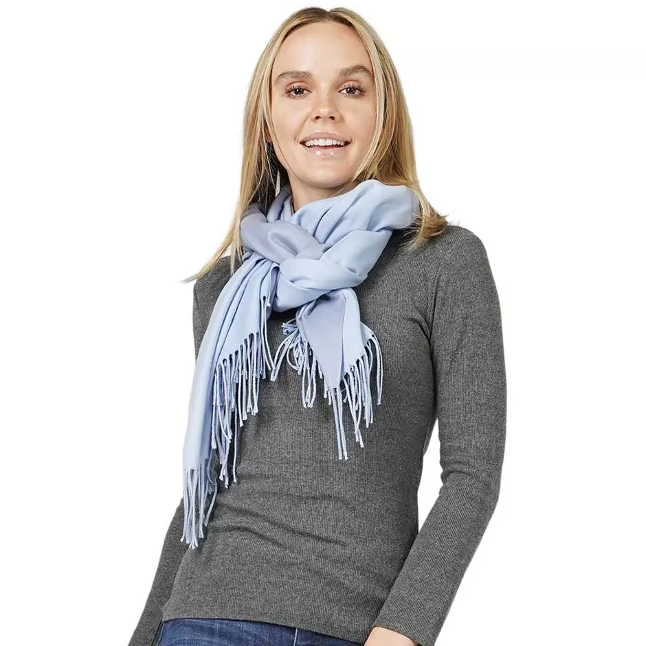 Reversible Solid Shawl Oblong Fringe Scarf