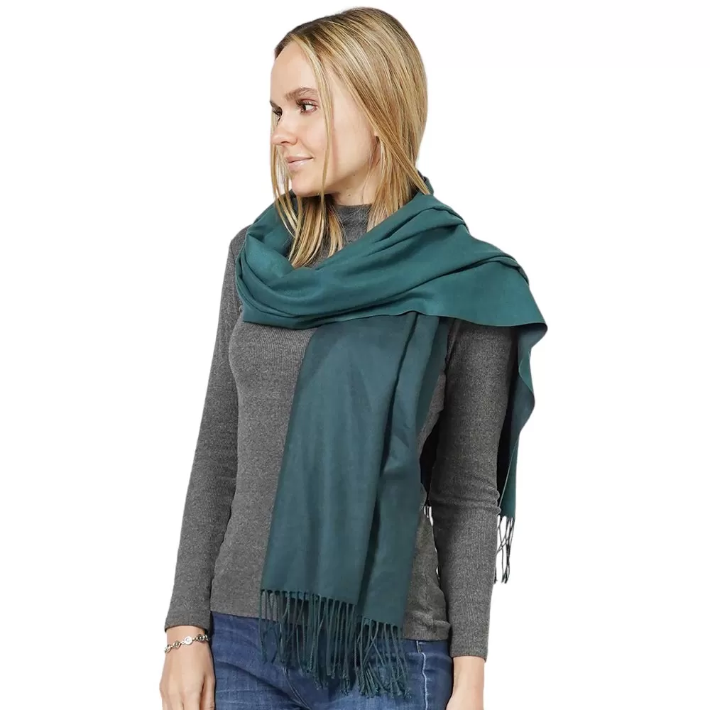 Reversible Solid Shawl Oblong Fringe Scarf