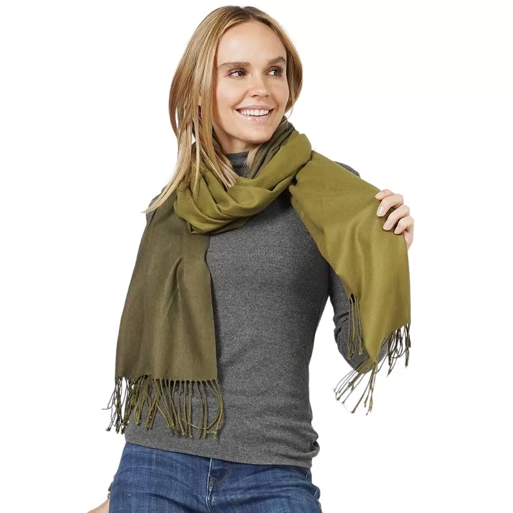 Reversible Solid Shawl Oblong Fringe Scarf