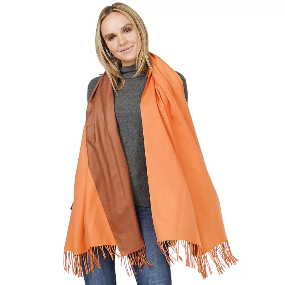 Reversible Solid Shawl Oblong Fringe Scarf