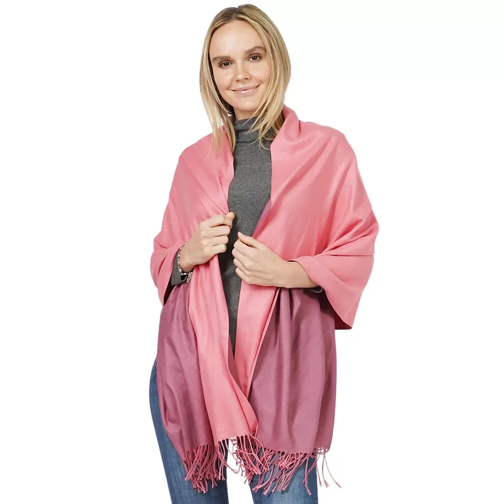 Reversible Solid Shawl Oblong Fringe Scarf