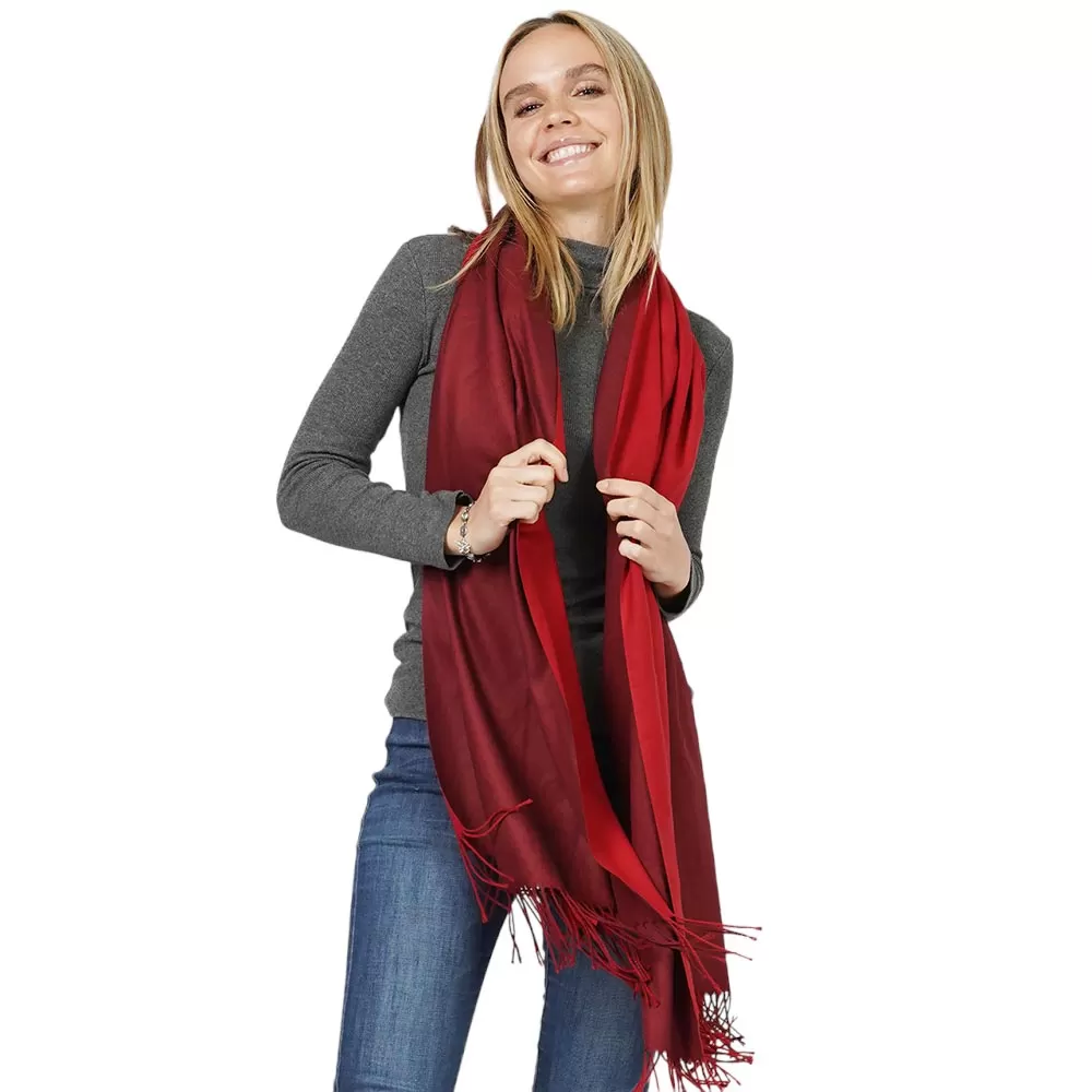 Reversible Solid Shawl Oblong Fringe Scarf