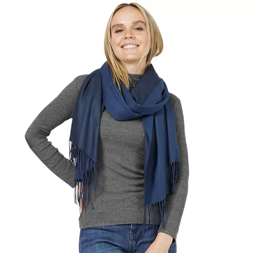 Reversible Solid Shawl Oblong Fringe Scarf