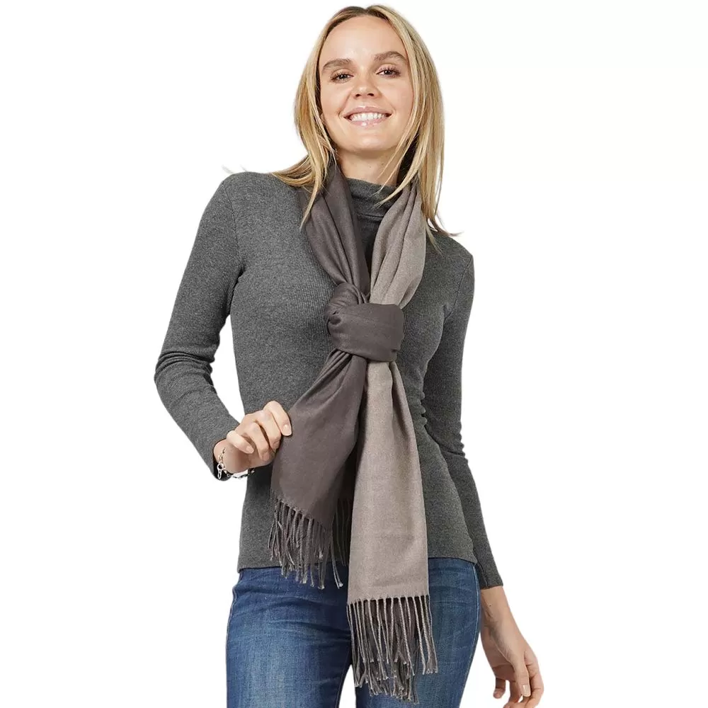 Reversible Solid Shawl Oblong Fringe Scarf