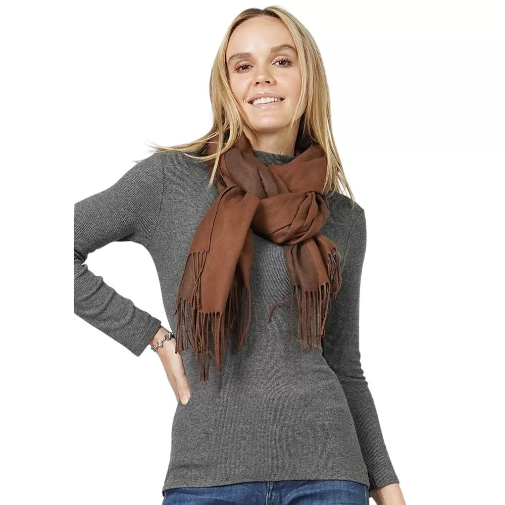 Reversible Solid Shawl Oblong Fringe Scarf