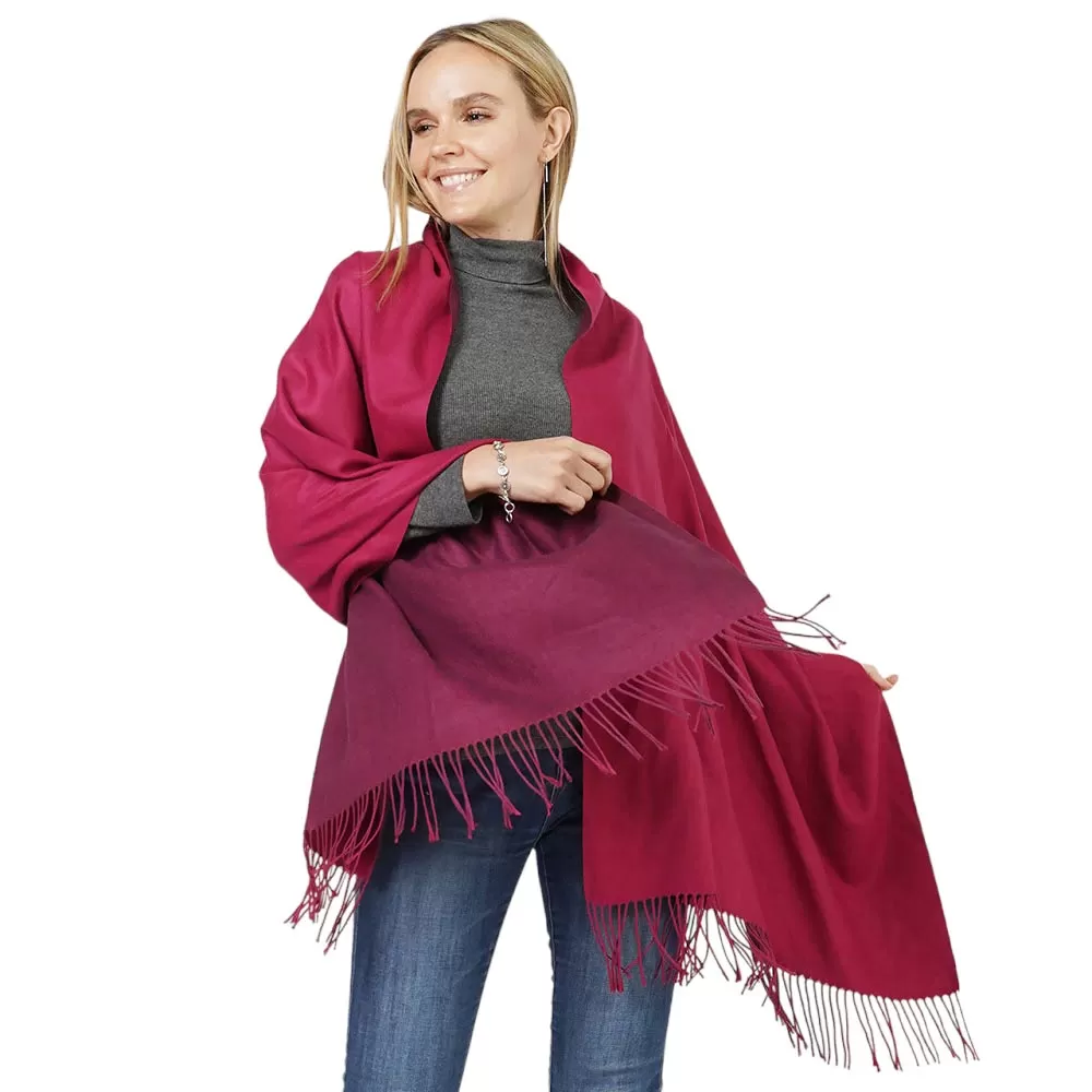 Reversible Solid Shawl Oblong Fringe Scarf