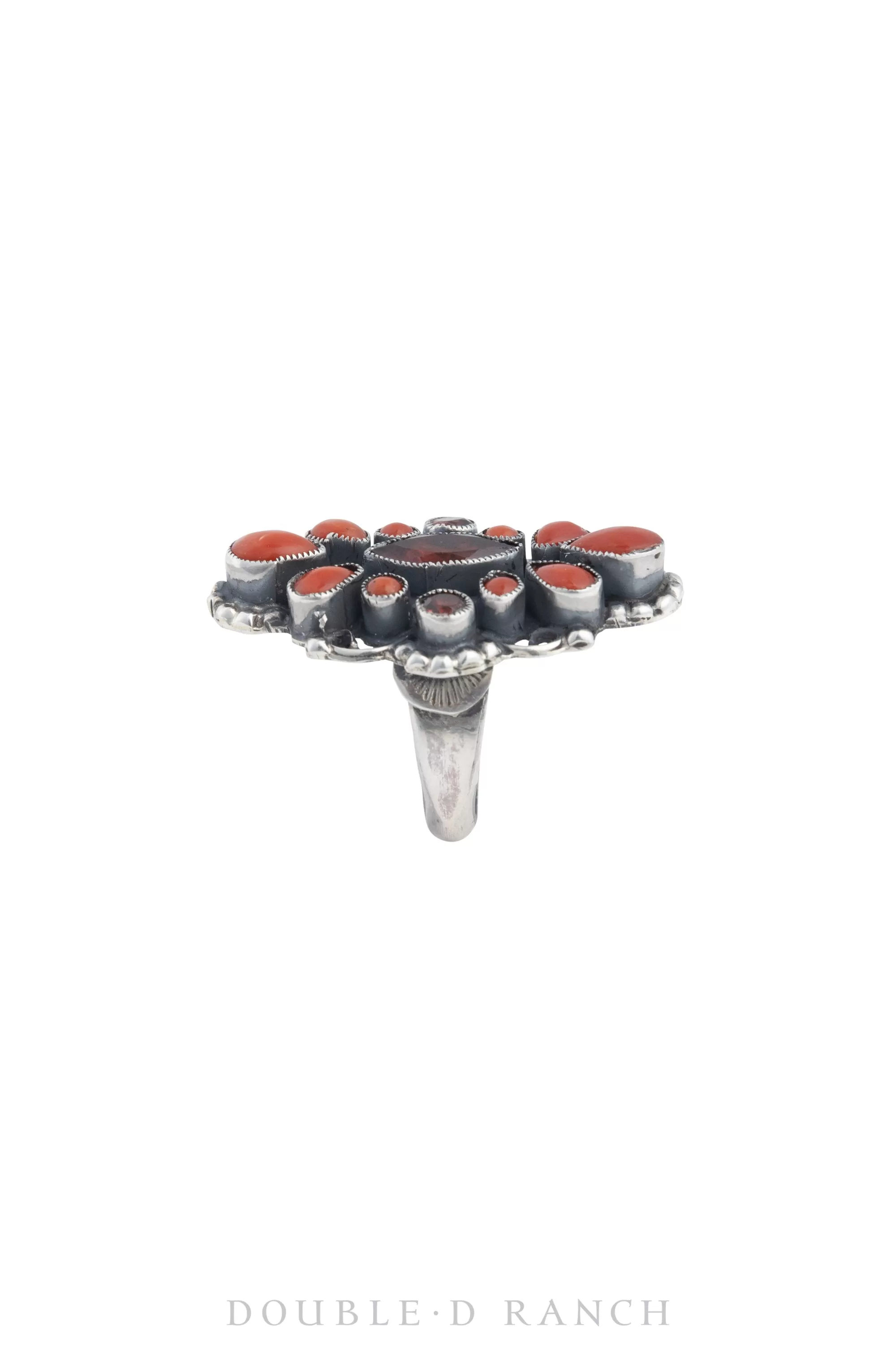 Ring, Cluster, Coral & Ruby Gemstones, Leo Feeney Hallmark, Contemporary, 1347