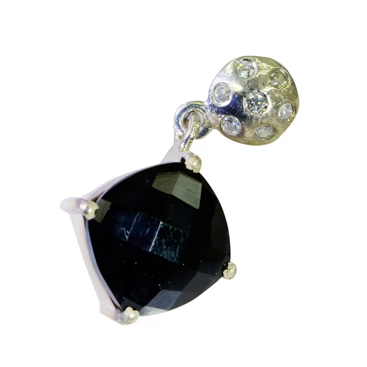 Riyo Decorative Gems Cushion Checker Black Black Onyx Solid Silver Pendant Gift For Good Friday