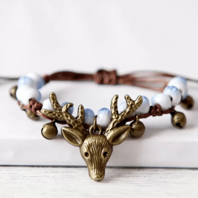 Rustic Reindeer Blue Drawstring Bracelet