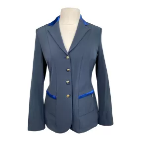 Sarm Hippique 'Azalea' Show Coat w/Satin Trim in Slate Blue w/Floral Pattern - Women's IT 46/US 10