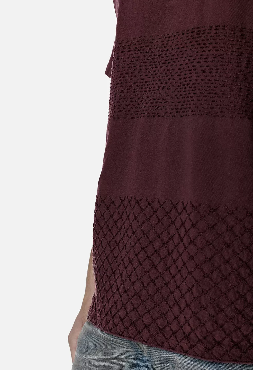 Sashiko Cropped Tee / Maroon