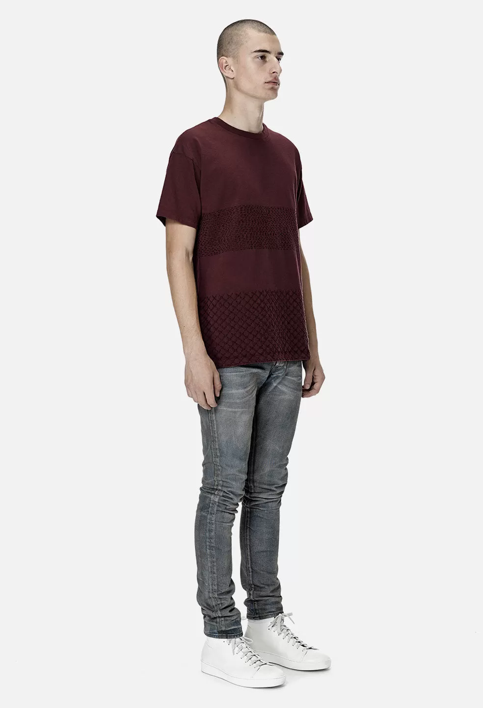 Sashiko Cropped Tee / Maroon