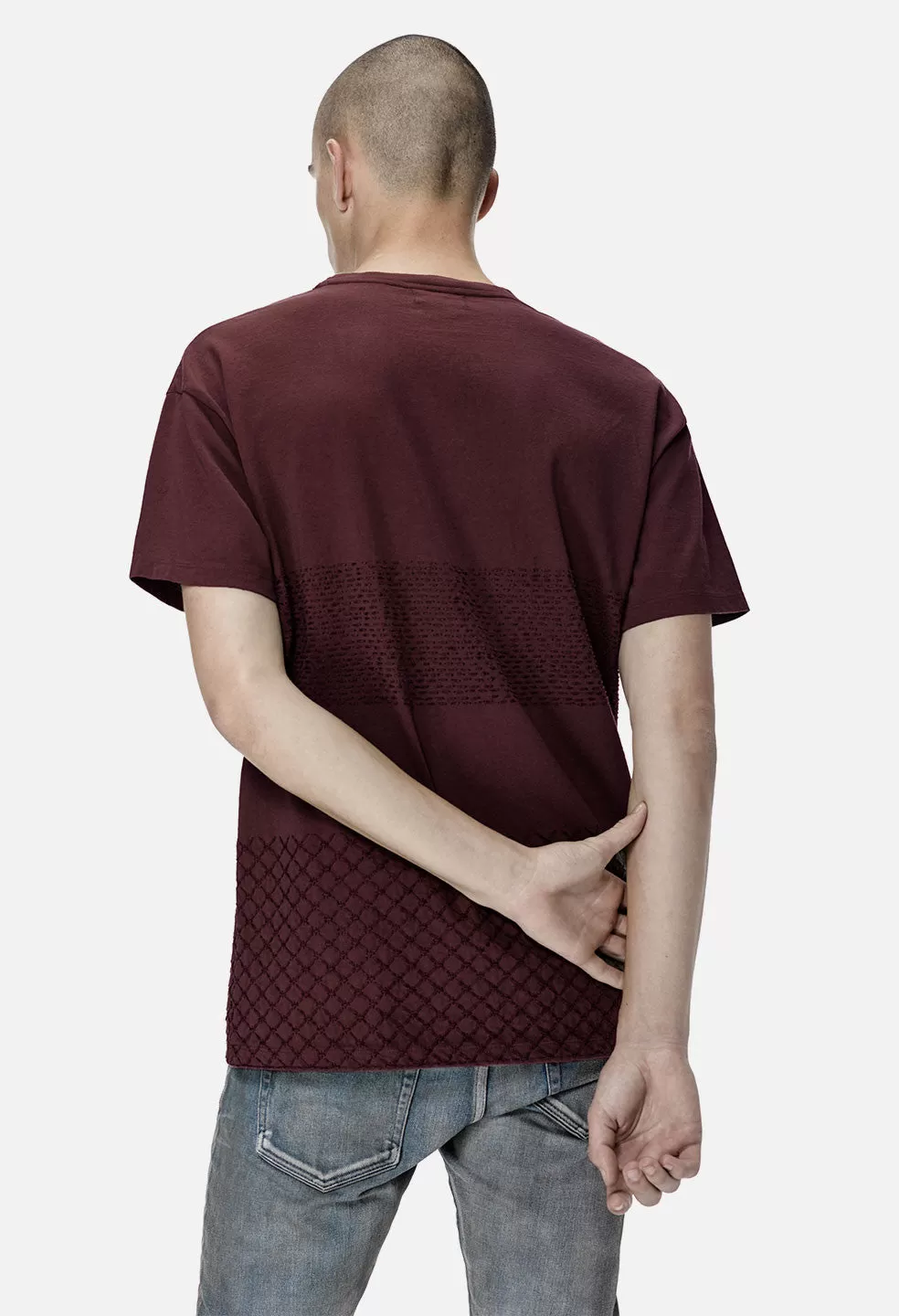 Sashiko Cropped Tee / Maroon