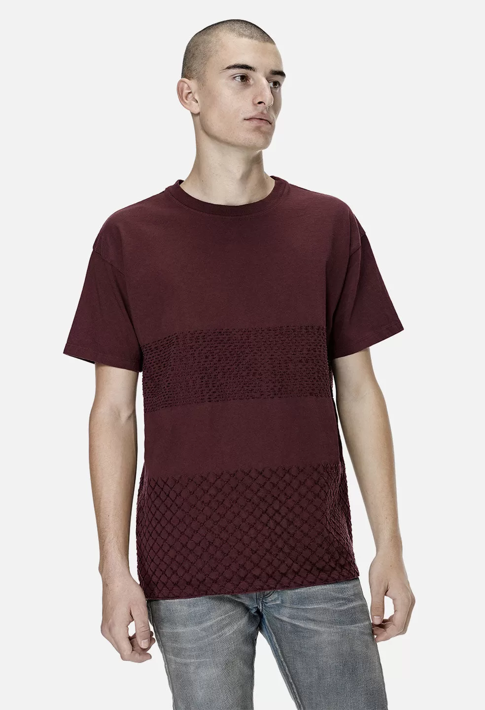 Sashiko Cropped Tee / Maroon