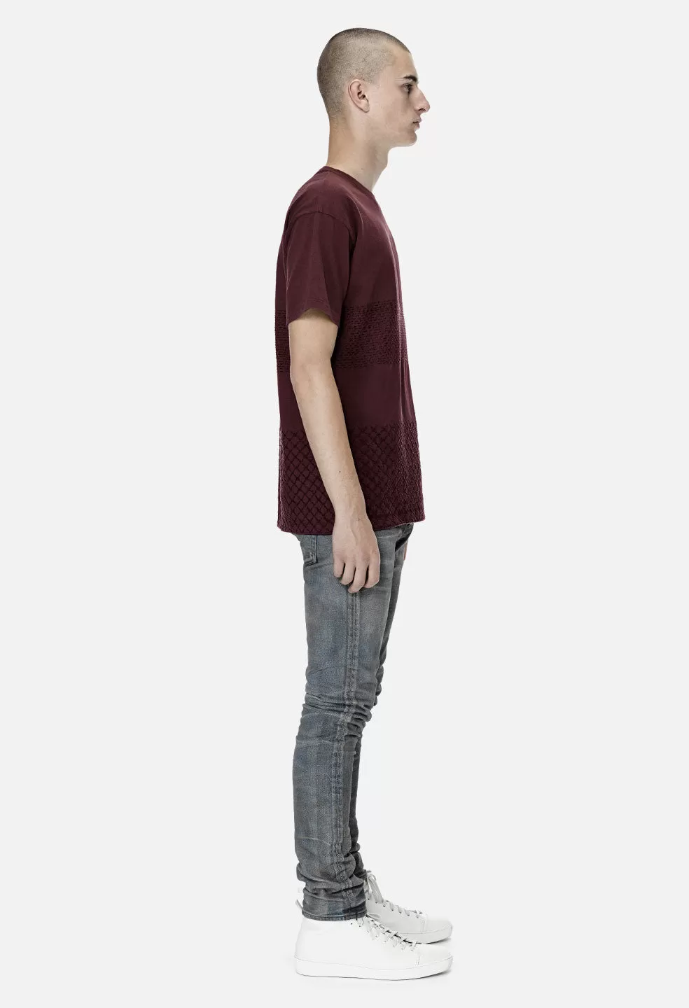 Sashiko Cropped Tee / Maroon