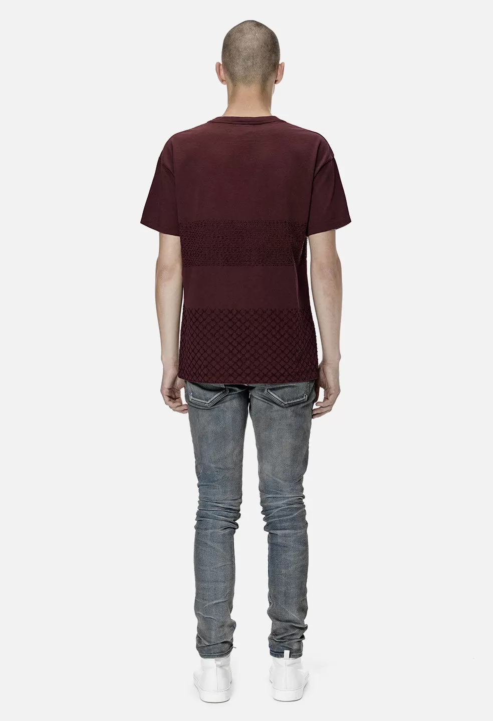 Sashiko Cropped Tee / Maroon