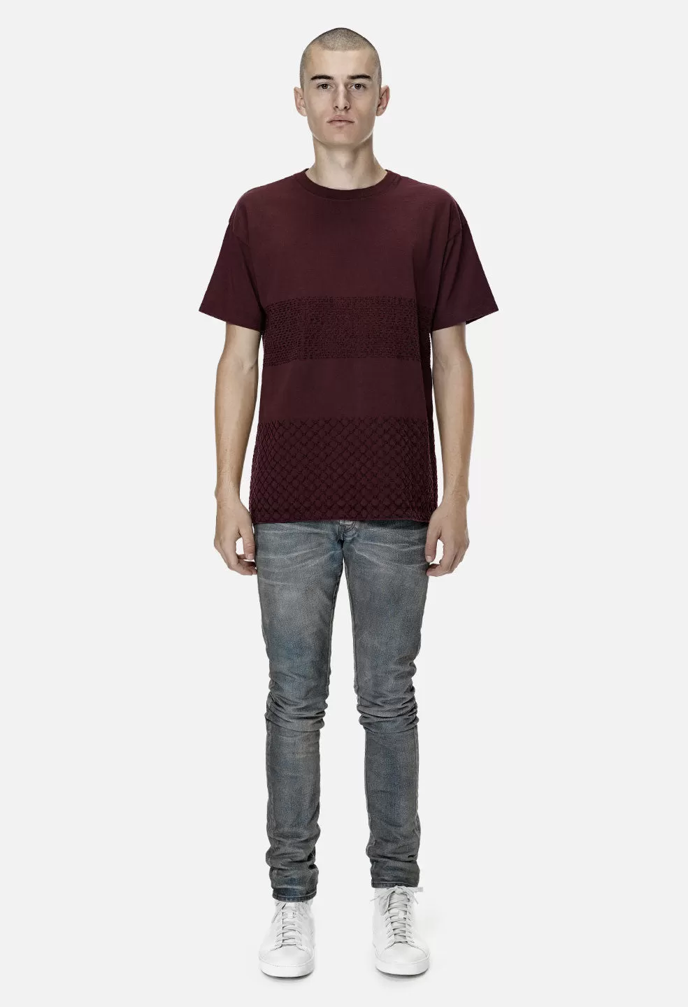 Sashiko Cropped Tee / Maroon