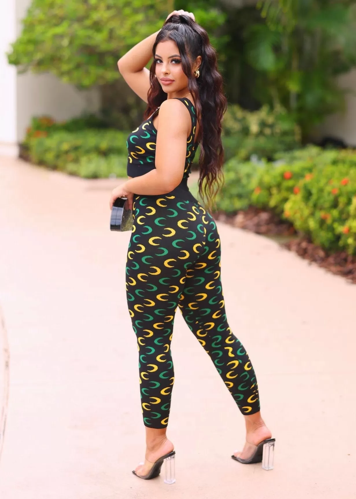 Selina Two Piece top and legging set with crescent patterns