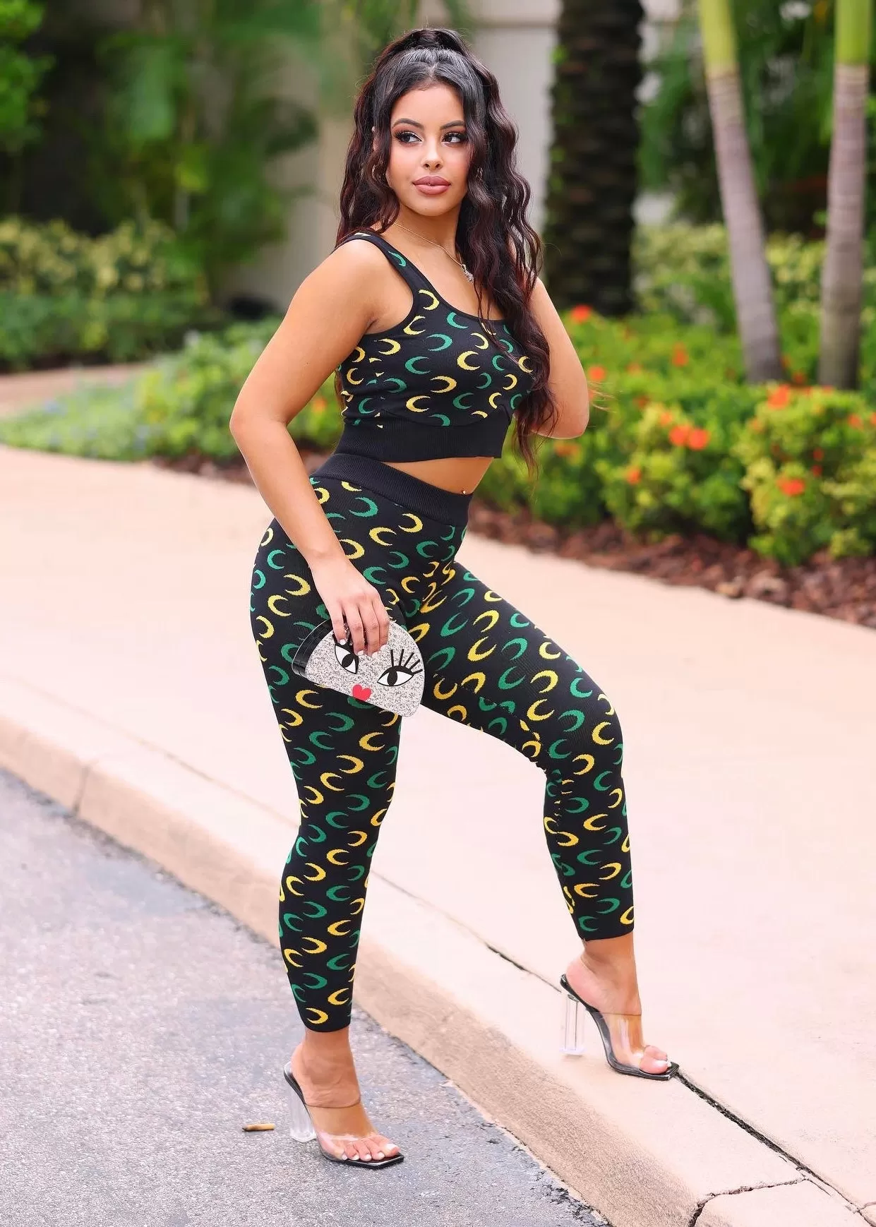 Selina Two Piece top and legging set with crescent patterns