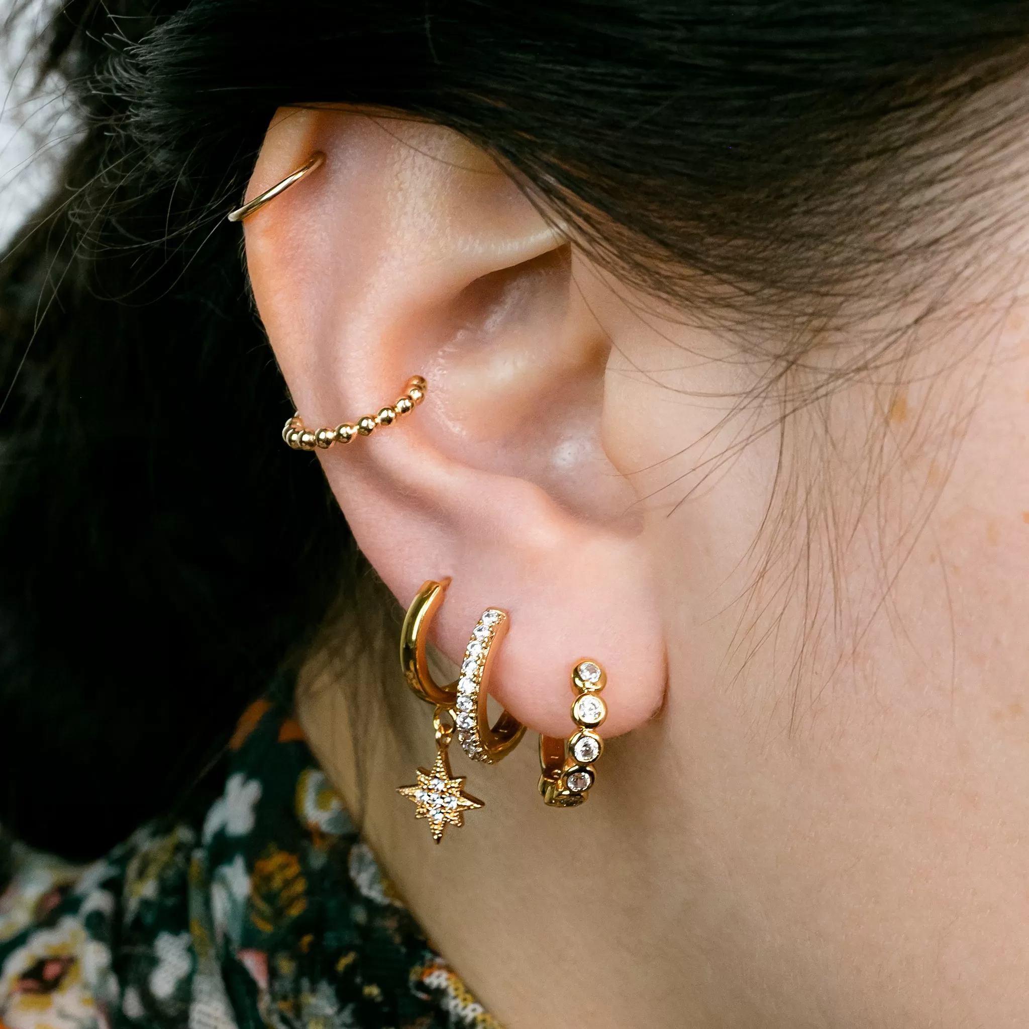 Shimmer Dot Ear Cuff   Huggie Earrings Set