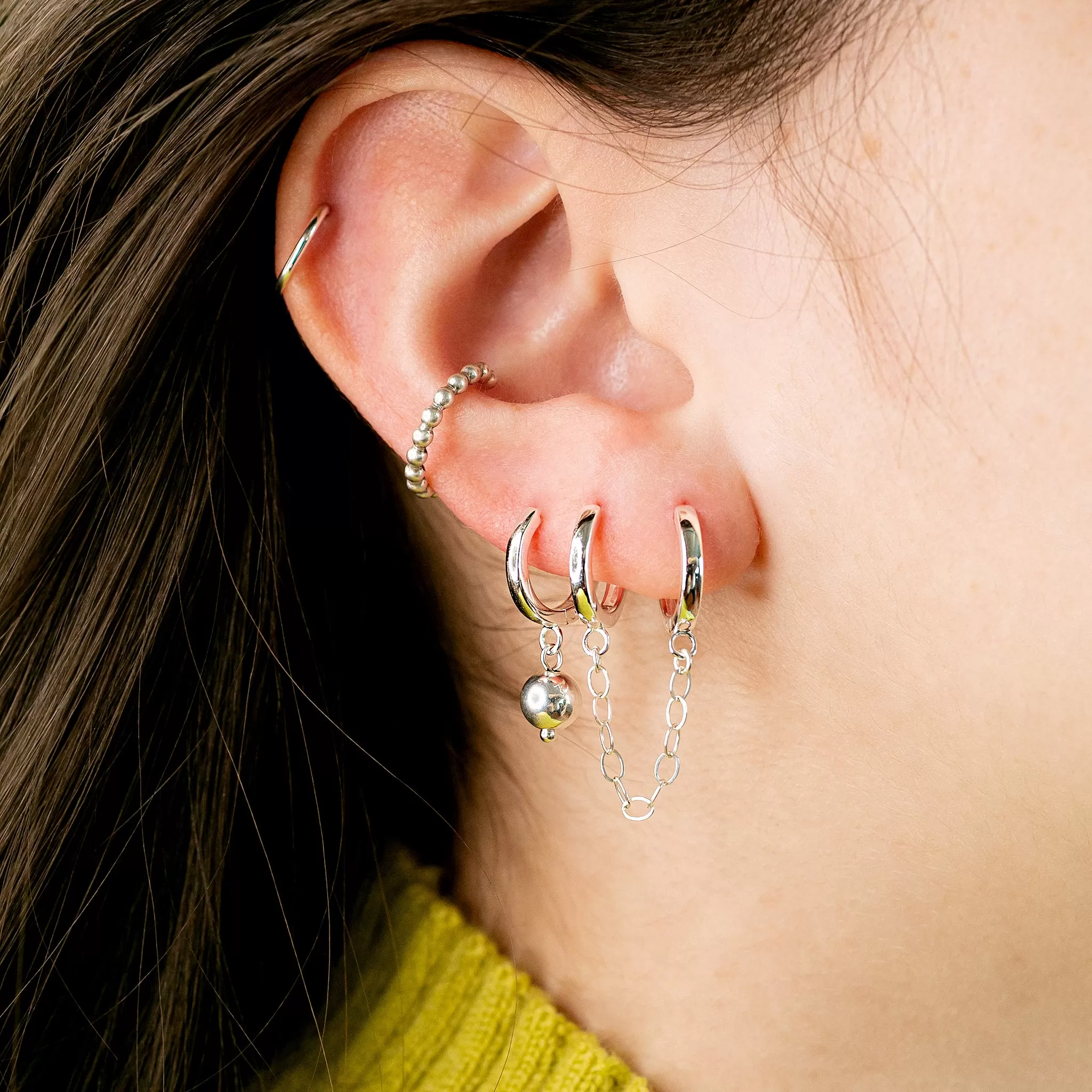 Shimmer Dot Ear Cuff   Huggie Earrings Set