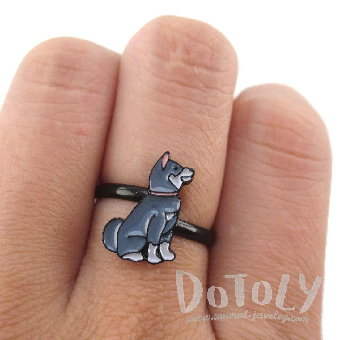 Siberian Husky Puppy Shaped Dog Inspired Adjustable Ring