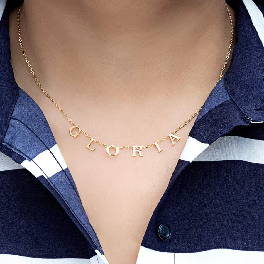 Solid Gold Spaced Letter Name Necklace