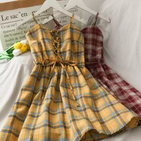 Summer Strappy Plaid Dress AD210147