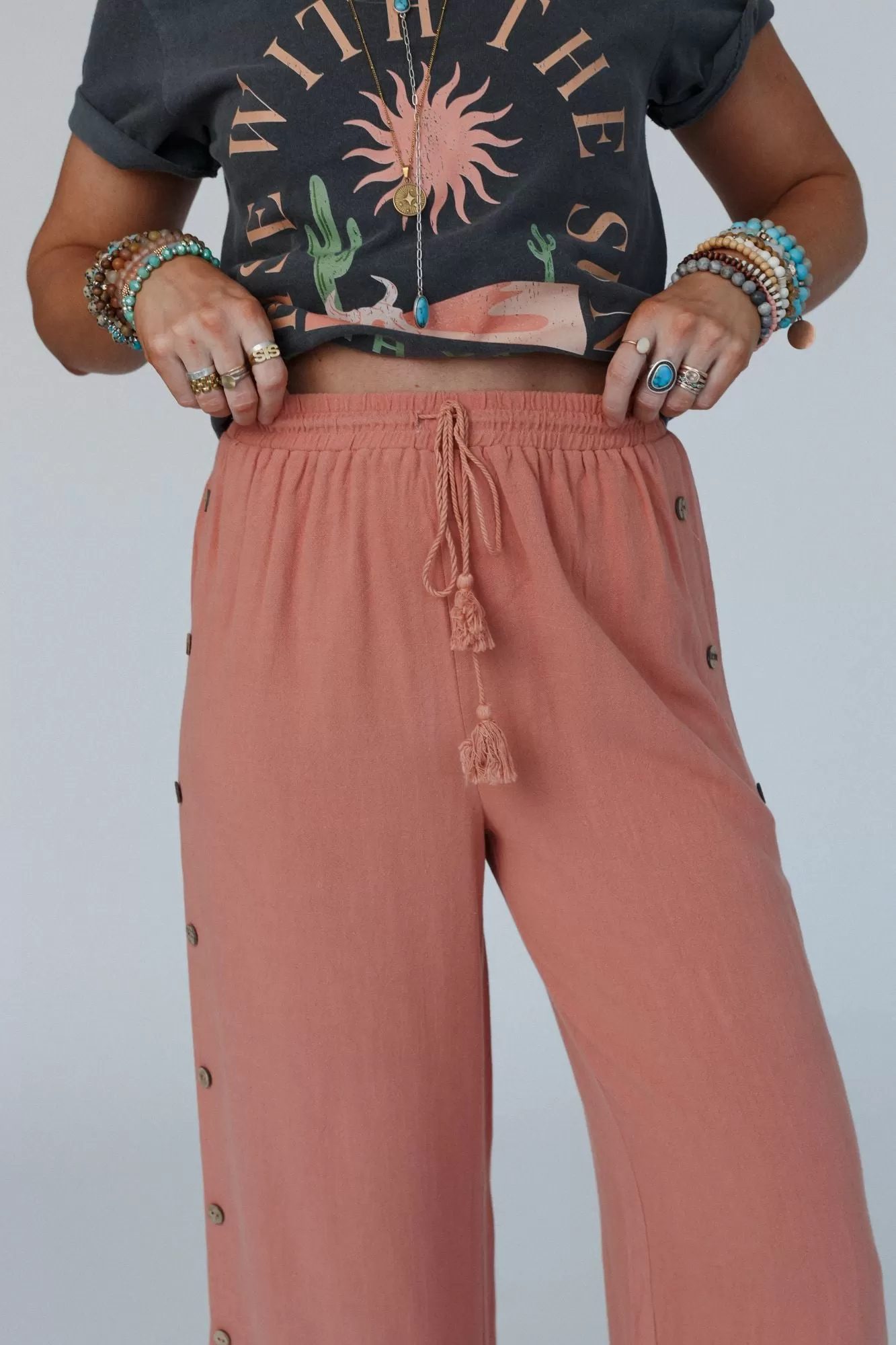 Sunny Side Wide Leg Pants - Peach