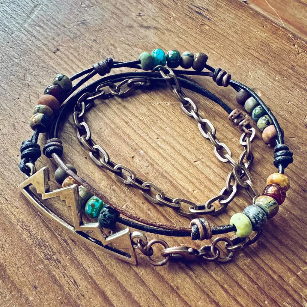 timberline // rustic mountain leather and chain wrap bracelet