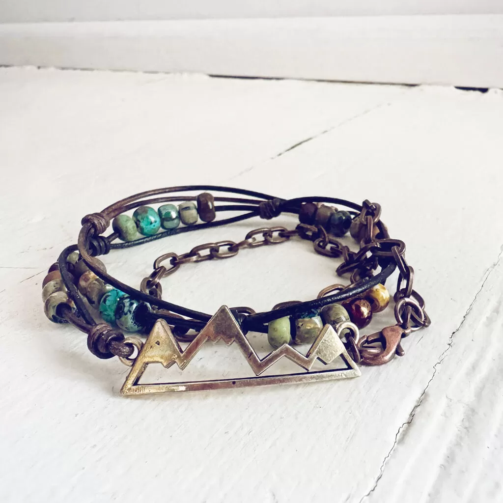 timberline // rustic mountain leather and chain wrap bracelet