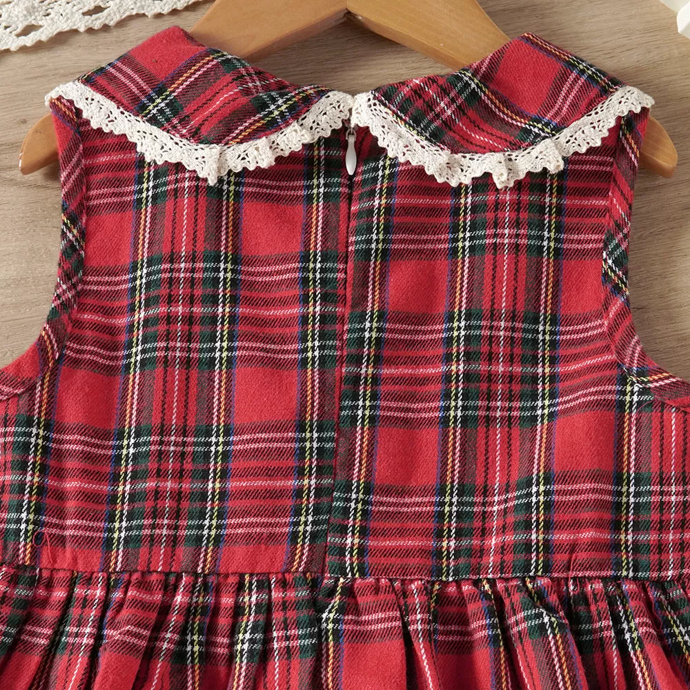 Toddler Kids Girls Solid Color Knit Jacket Plaid Undershirt Skirt Set