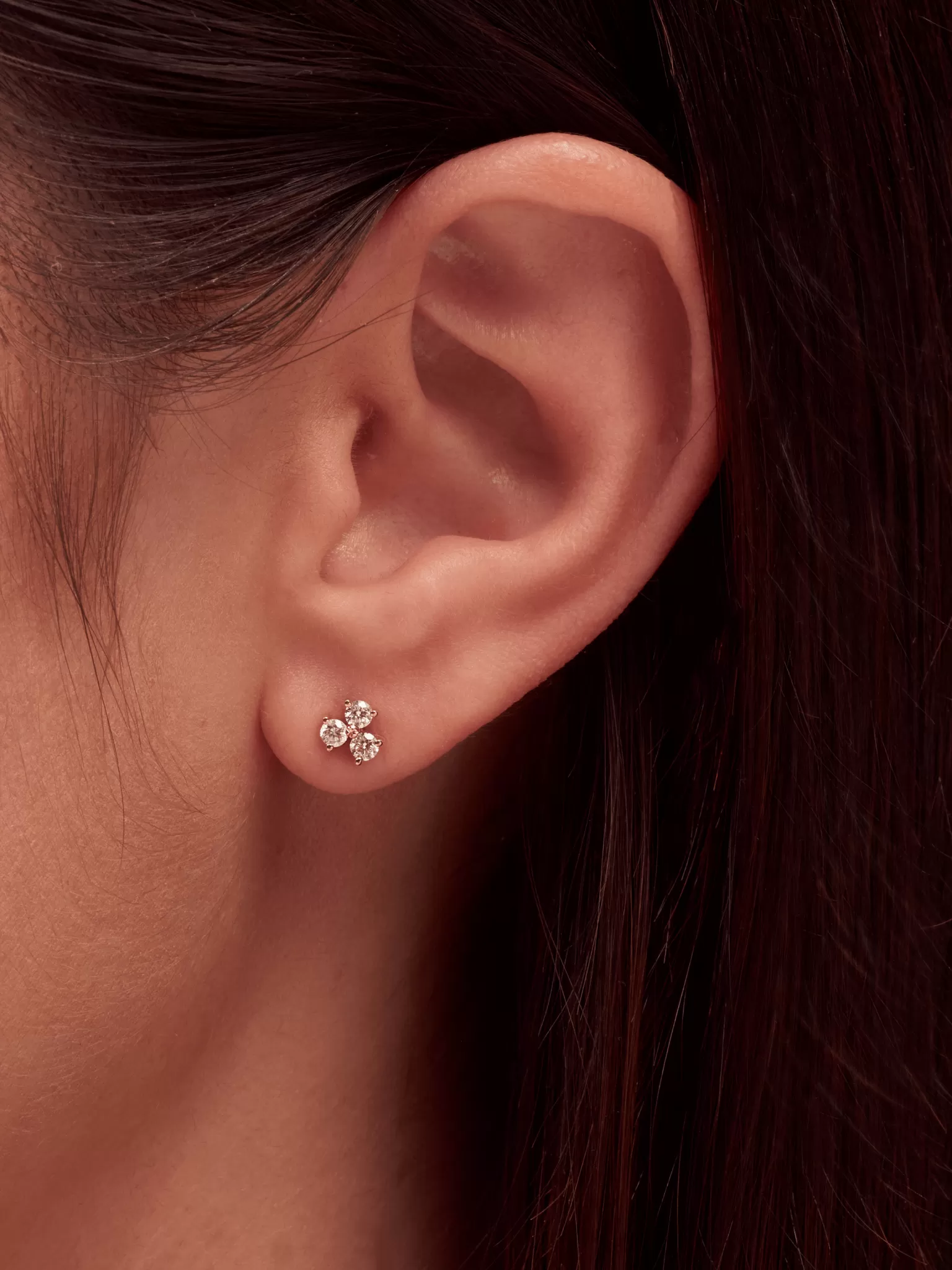 Trio Petal Diamond Stud Earring 14K