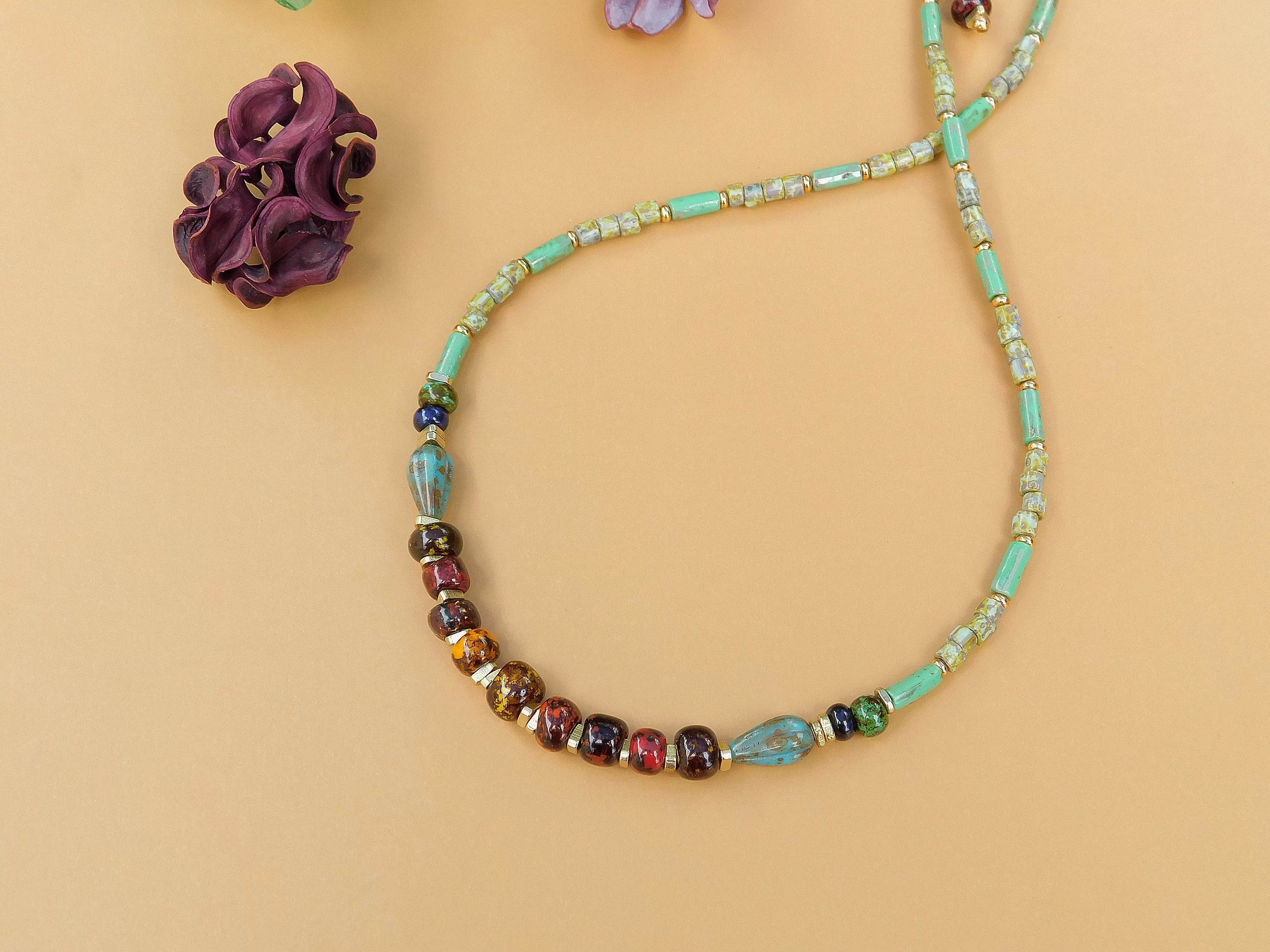 Turquoise Picasso Czech Necklace