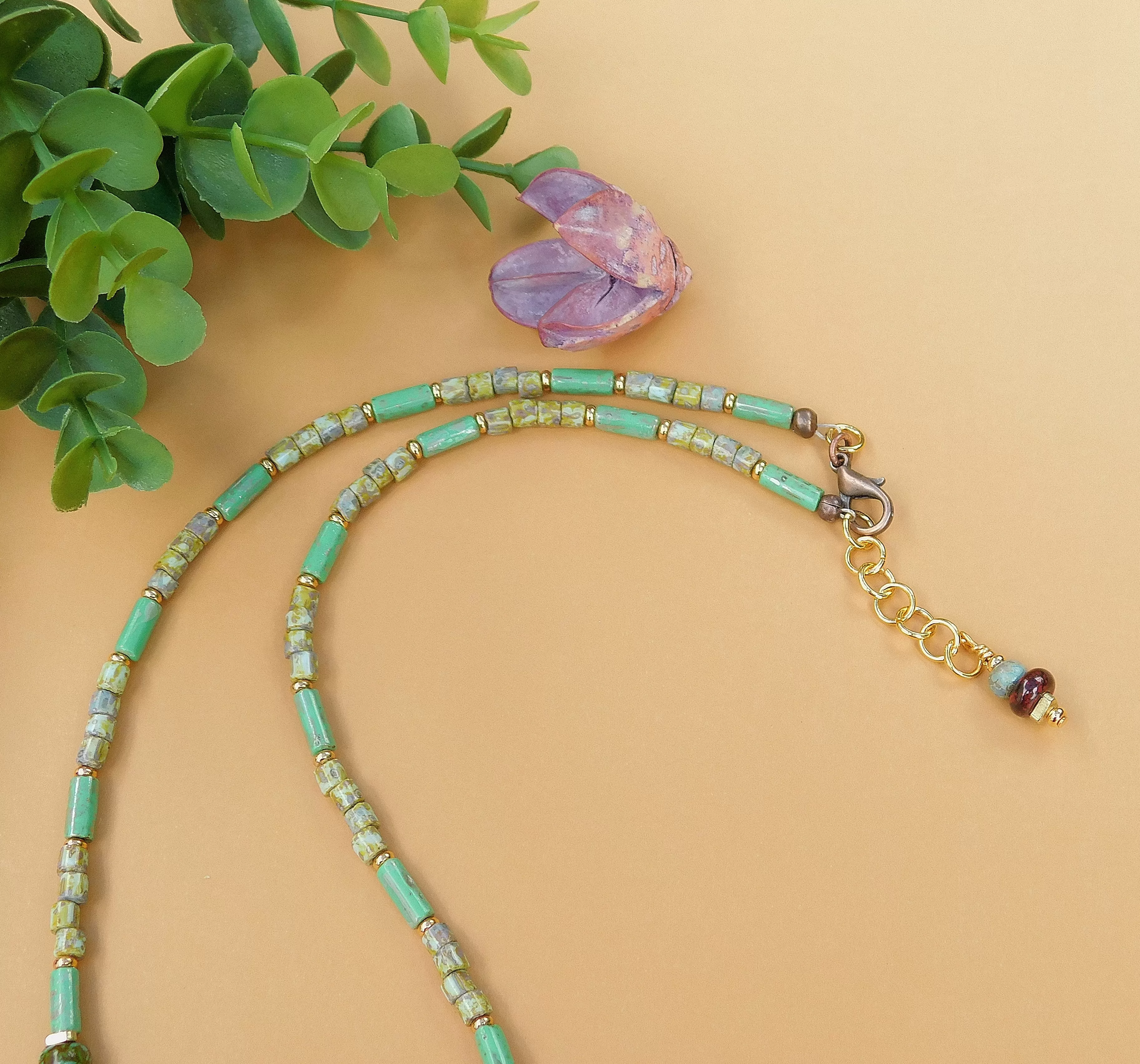 Turquoise Picasso Czech Necklace