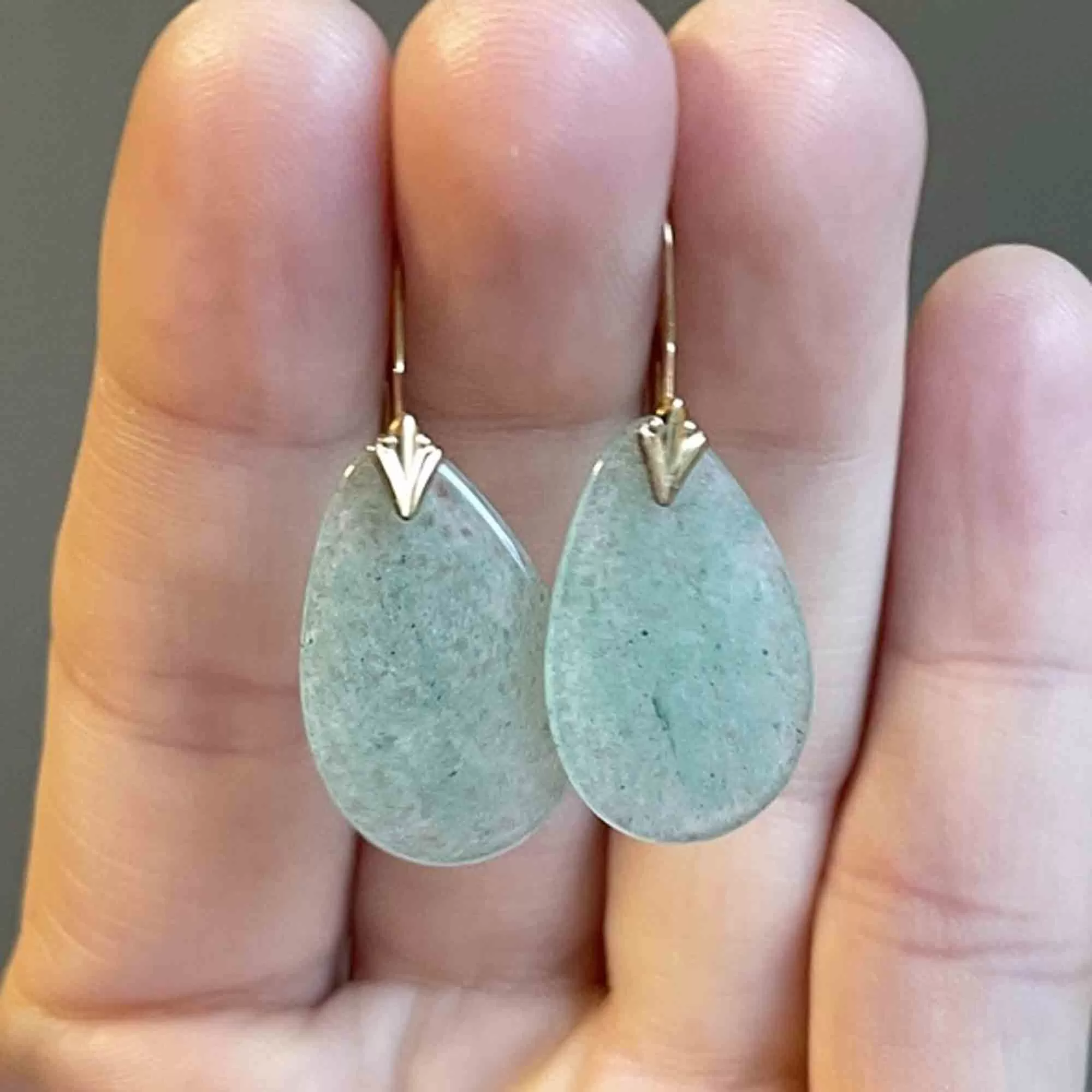 Vintage 10K Gold Aventurine Earrings