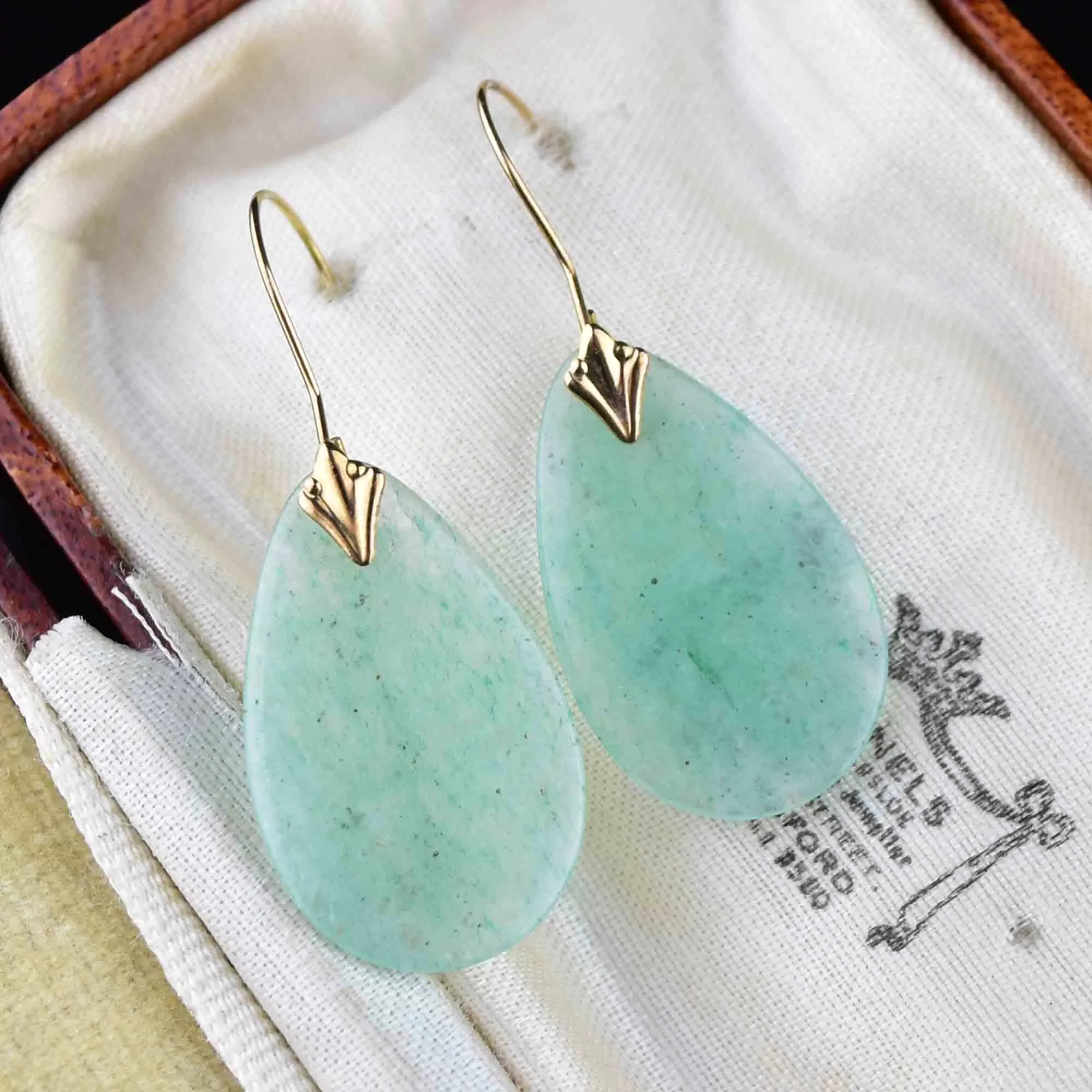 Vintage 10K Gold Aventurine Earrings