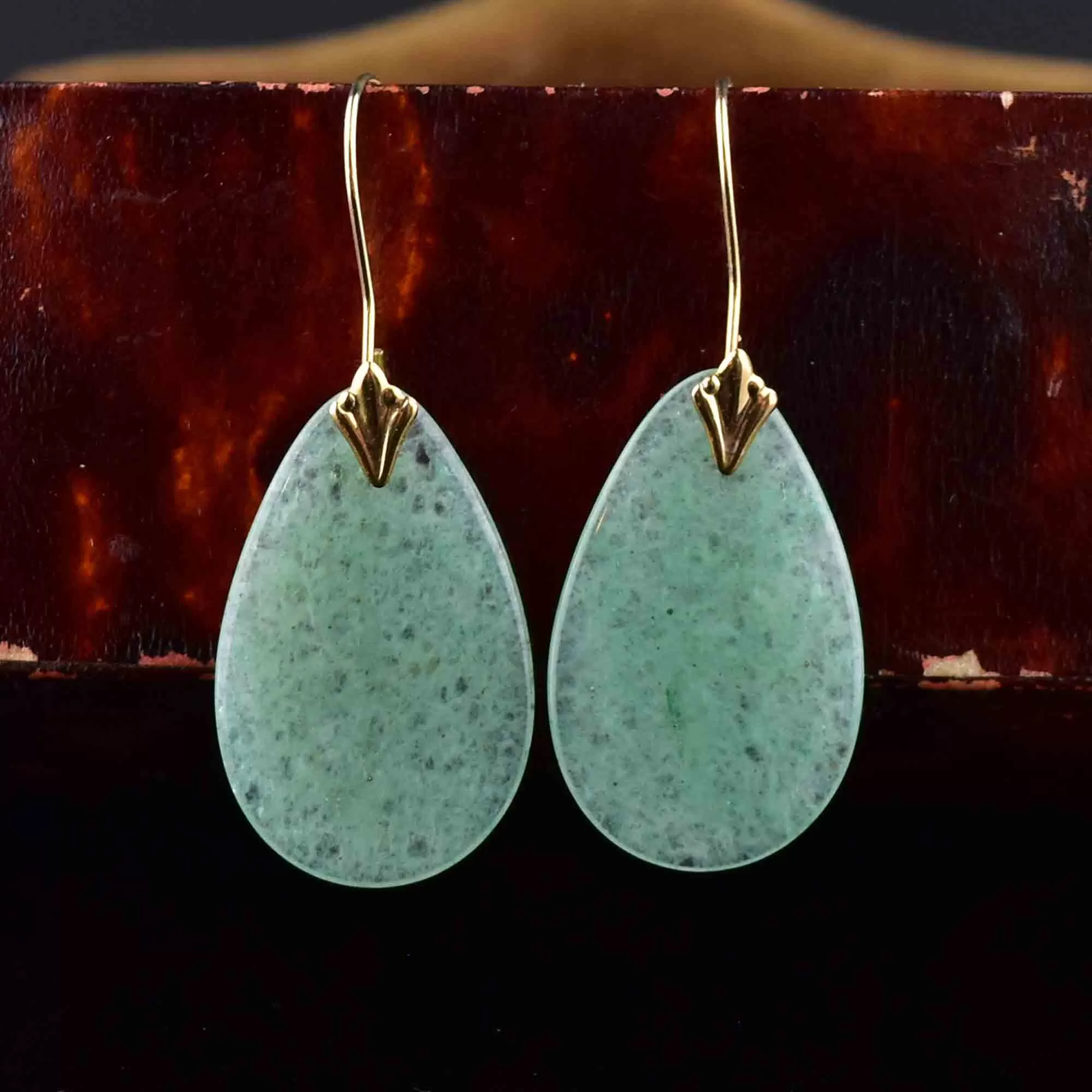 Vintage 10K Gold Aventurine Earrings