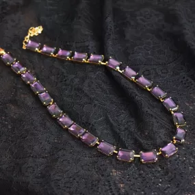 Violet Purple Aurora Crystal Collet Necklace - Medium Octagon