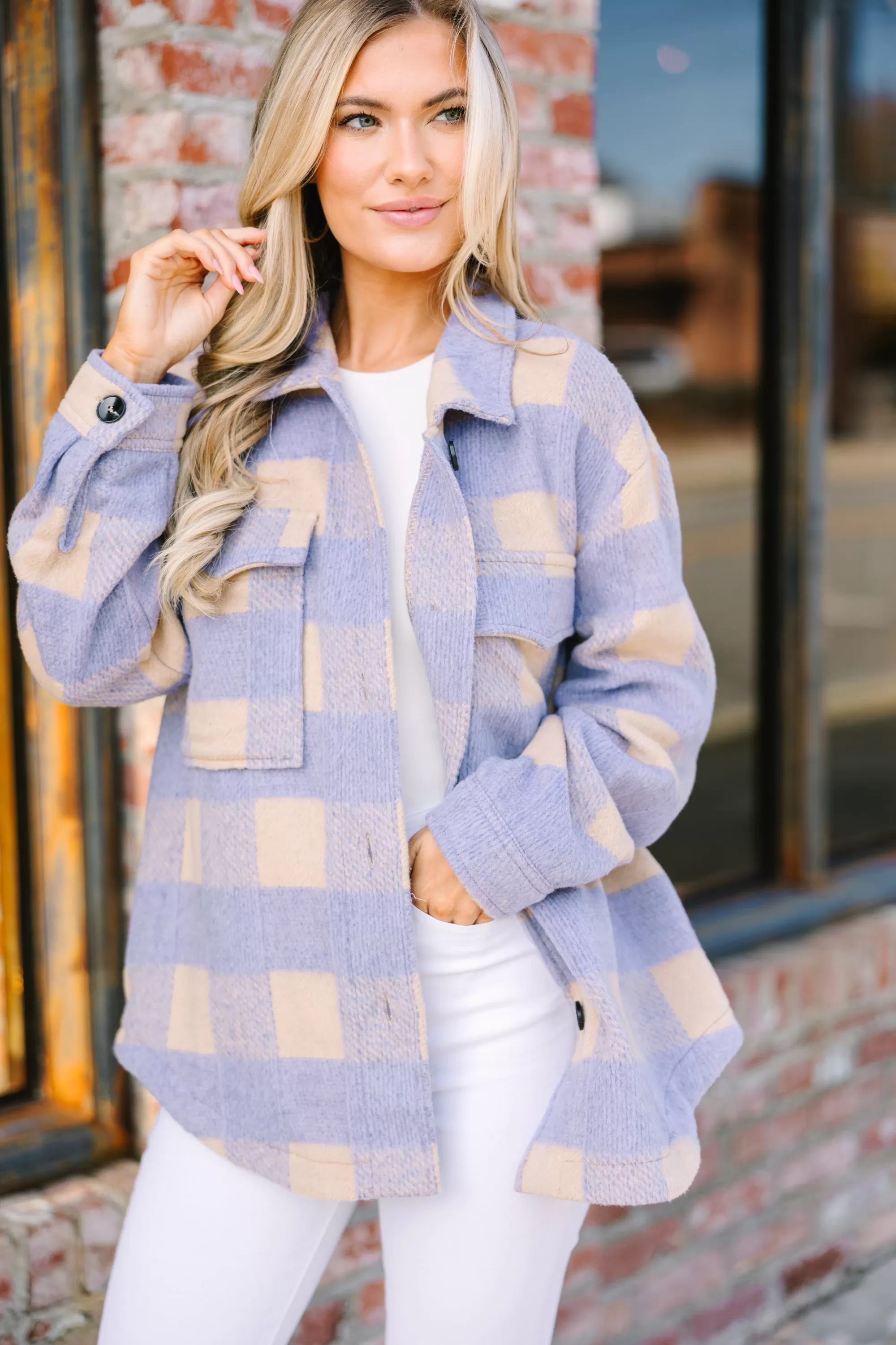 What A Flirt Lavender Purple Buffalo Plaid Jacket