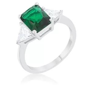 WildKlass Classic Emerald Rhodium Plated Engagement Ring