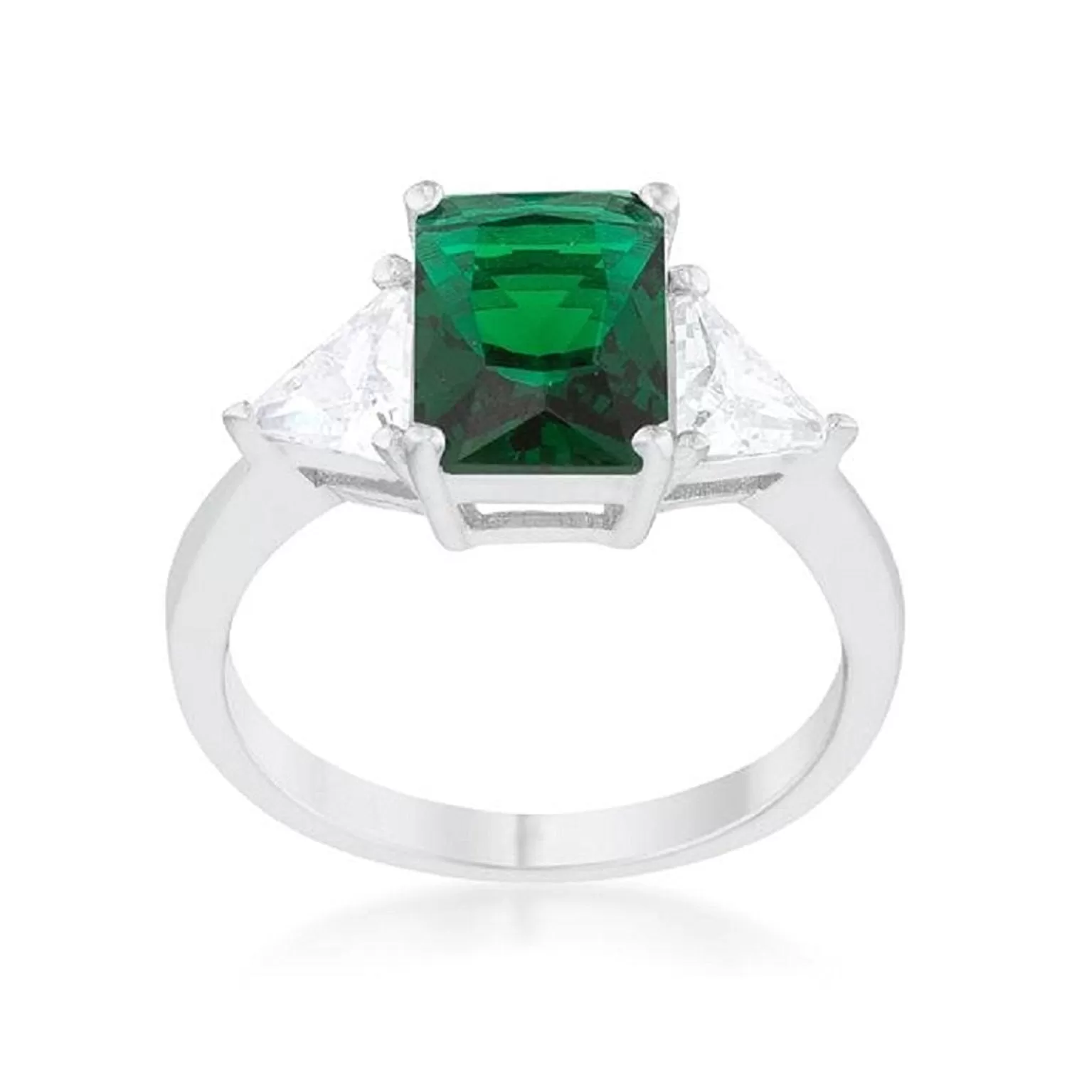 WildKlass Classic Emerald Rhodium Plated Engagement Ring