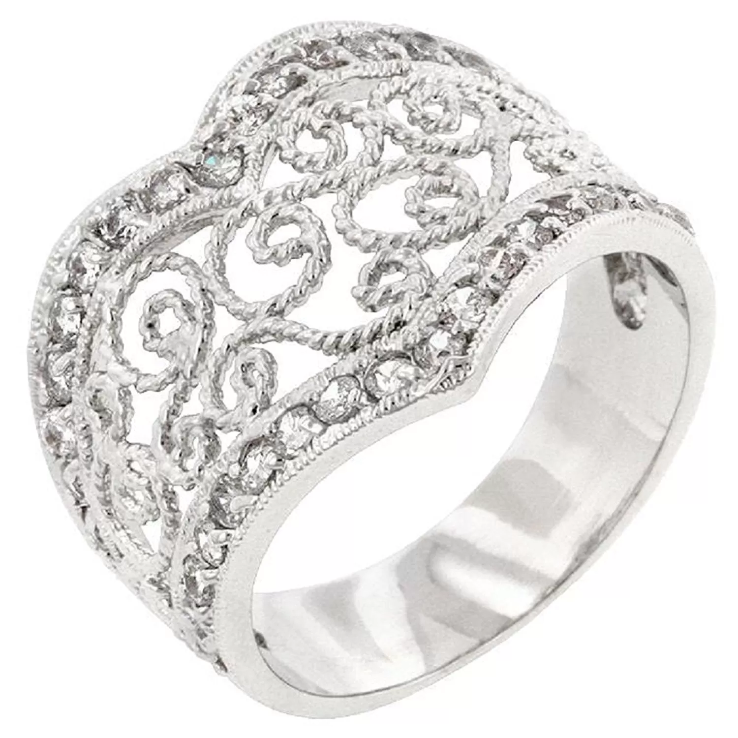 WildKlass Cubic Zirconia Filigree Hearts Ring