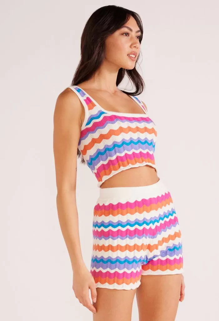 Wilma Pointelle Knit Short-Coral Stripe