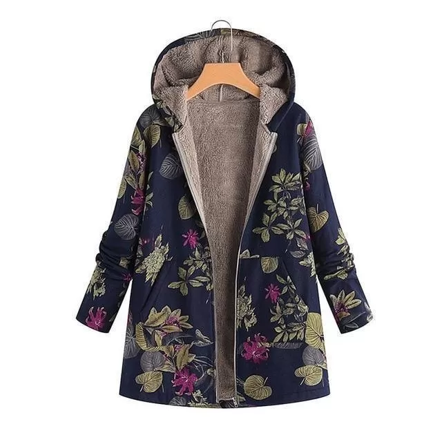 Winter Coat, Floral, Loose Plus Size Coat